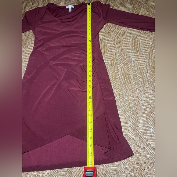 Leith Women's Maroon Red Ruched Long Sleeve Dress,V Neck,Size S, Great Condition - Picture 9 of 10